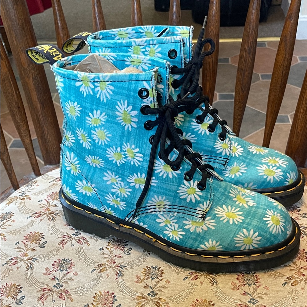 Dr. Martens Blue Floral Combat Boots - Picture 3 of 9